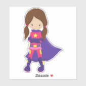 スーパーヒーローガール、茶色の髪、かわいい女の子、紫の岬 シール (シート)