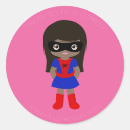 スーパーヒーローキッズガールズバースデーパーティーピンクステッカー ラウンドシール