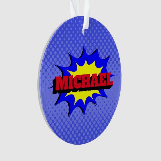 スーパーヒーローキッズ漫画パーソナライズされたブック名 オーナメント (正面)