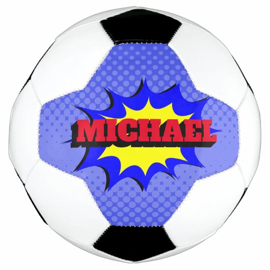 スーパーヒーローキッズ漫画パーソナライズされたブック名 サッカーボール (正面)