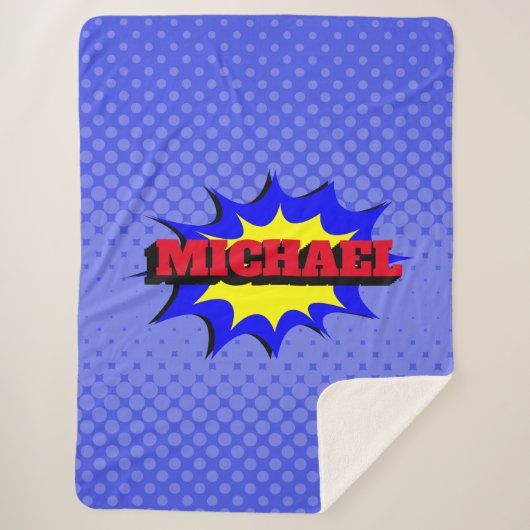 スーパーヒーローキッズ漫画パーソナライズされたブック名 シェルパブランケット (正面)