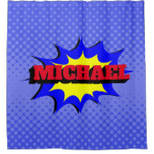 スーパーヒーローキッズ漫画パーソナライズされたブック名 シャワーカーテン (正面)