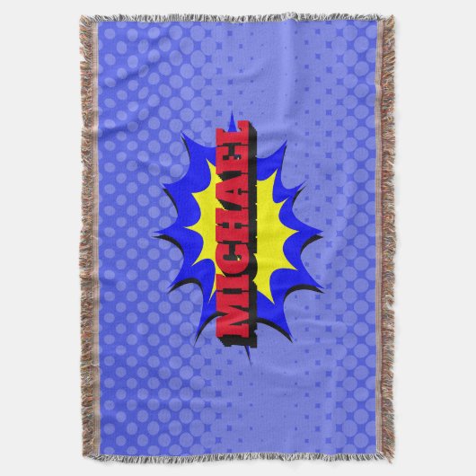 スーパーヒーローキッズ漫画パーソナライズされたブック名 スローブランケット (正面縦)