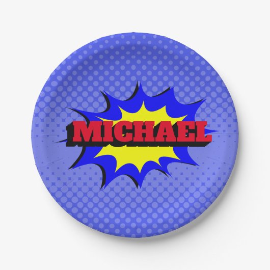 スーパーヒーローキッズ漫画パーソナライズされたブック名 ペーパープレート (正面)