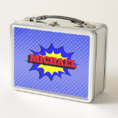 スーパーヒーローキッズ漫画パーソナライズされたブック名 メタルランチボックス (正面)