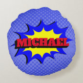 スーパーヒーローキッズ漫画パーソナライズされたブック名 ラウンドクッション (裏面)