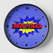 スーパーヒーローキッズ漫画パーソナライズされたブック名 壁時計 (正面)