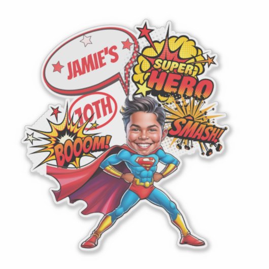 スーパーヒーローキャラチャーアクションパック少年の誕生日 シール (正面)