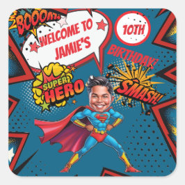 スーパーヒーローキャラチャーアクションパック少年の誕生日 スクエアシール