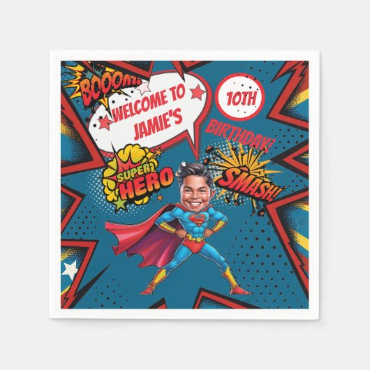 スーパーヒーローキャラチャーアクションパック少年の誕生日 スタンダードカクテルナプキン (正面)