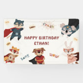 スーパーヒーローキュート動物子供の誕生日 横断幕 (横)
