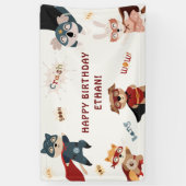 スーパーヒーローキュート動物子供の誕生日 横断幕 (縦)