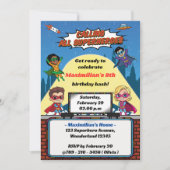 スーパーヒーロークールマンガモダンー少年の誕生日パーティー 招待状 (正面)