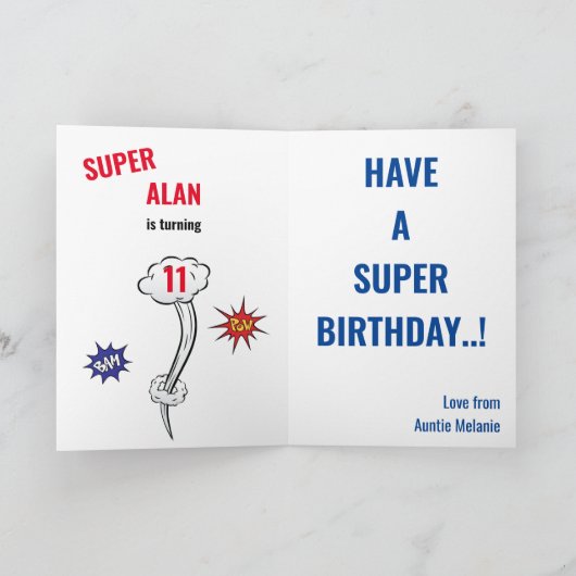 スーパーヒーローグリーン飛んでいるボーイアメージングファブ誕生日  カード (内部)