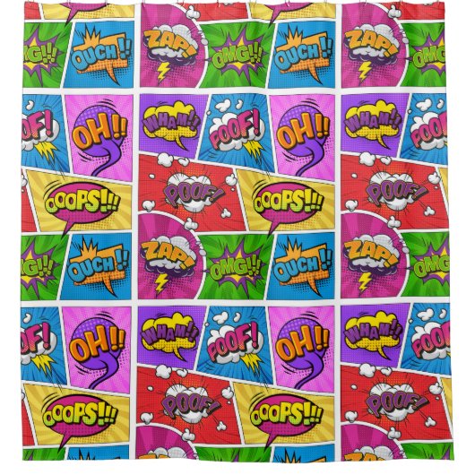 スーパーヒーローゲーマー漫画本デザインシャワーカーテン シャワーカーテン (正面)