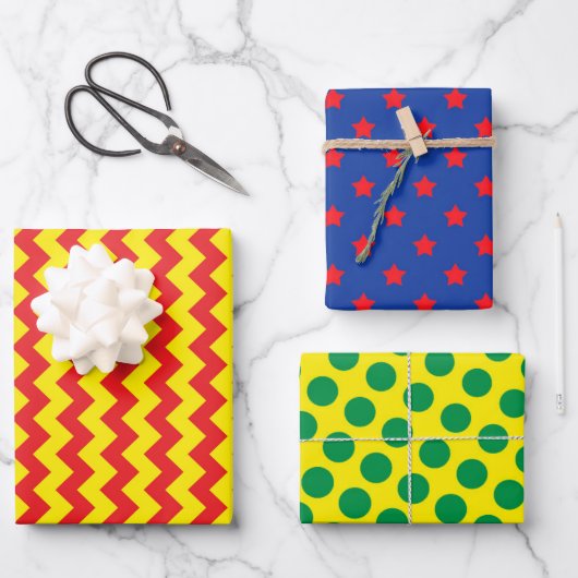 スーパーヒーローコミックのジグザグドットスターズカラフルファン ラッピングペーパーシート (正面)