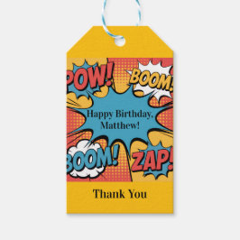 スーパーヒーローコミックポップアート少年 誕生日おめでとう ギフトタグ