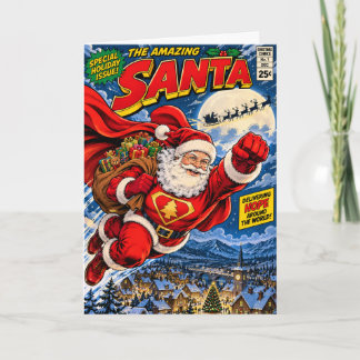 スーパーヒーローサンタのクリスマスカード | 楽しいコミック カード