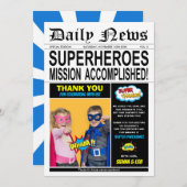 スーパーヒーロージョイントツインズ誕生日ボーイガールフォト サンキューカード (正面/裏面)