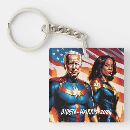 スーパーヒーロージョーバイデン氏とカマラハリス キーホルダー (正面)