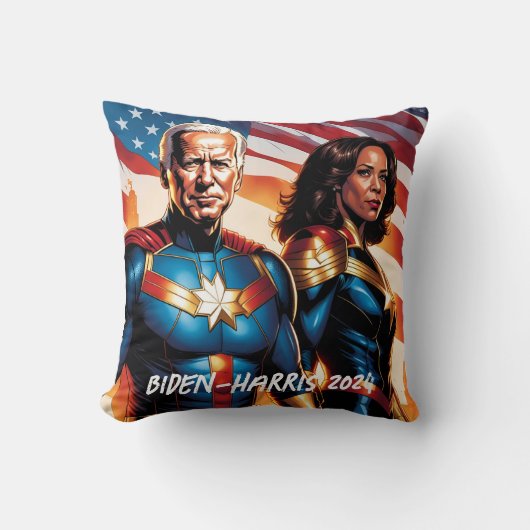 スーパーヒーロージョーバイデン氏とカマラハリス クッション (正面)