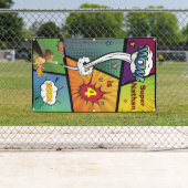 スーパーヒーロースネジーお尻誕生日スピーチバブル記号 横断幕 (インサイチュ)