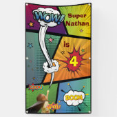 スーパーヒーロースネジーお尻誕生日スピーチバブル記号 横断幕 (縦)