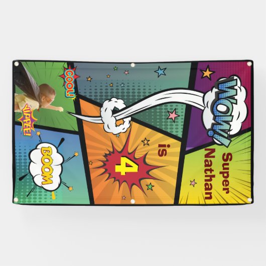 スーパーヒーロースネジーお尻誕生日スピーチバブル記号 横断幕 (横)