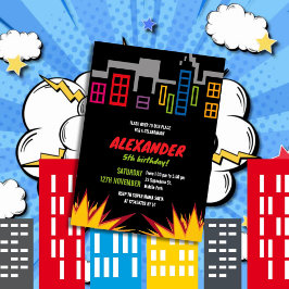 スーパーヒーローダークシティ建物テーマ子供の誕生日 招待状