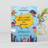 スーパーヒーローツイン4th誕生日パーティの招待状 招待状 (スタンド正面)
