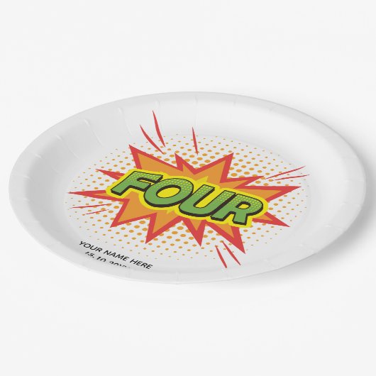 スーパーヒーローテーマエレガントキッズ4th誕生日パーティー ペーパープレート (アングル)