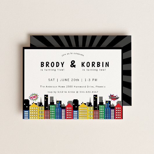 スーパーヒーローテーマジョイント誕生日 招待状