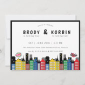 スーパーヒーローテーマジョイント誕生日 招待状 (正面)