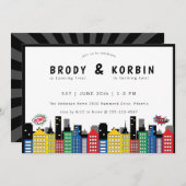 スーパーヒーローテーマジョイント誕生日 招待状 (正面/裏面)