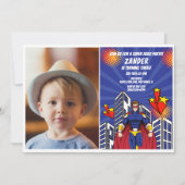 スーパーヒーローテーマフォトボーイズ3rd誕生日パーティー 招待状 (正面)