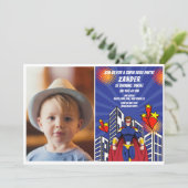 スーパーヒーローテーマフォトボーイズ3rd誕生日パーティー 招待状 (スタンド正面)