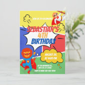 スーパーヒーローテーマ子供の誕生日パーティー 招待状 (スタンド正面)