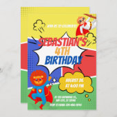 スーパーヒーローテーマ子供の誕生日パーティー 招待状 (正面/裏面)
