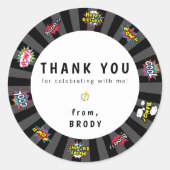 スーパーヒーローテーマ誕生日サンキューユー ラウンドシール (正面)