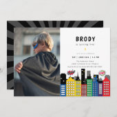 スーパーヒーローテーマ誕生日写真 招待状 (正面/裏面)