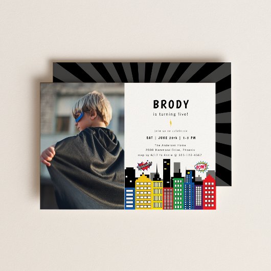 スーパーヒーローテーマ誕生日写真 招待状