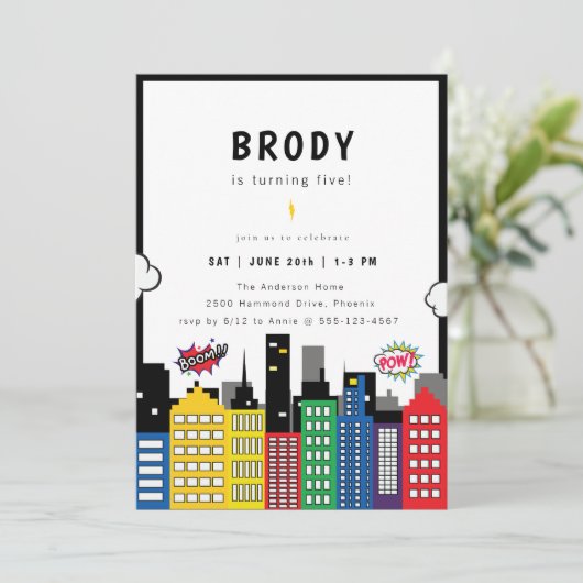 スーパーヒーローテーマ誕生日 招待状 (スタンド正面)