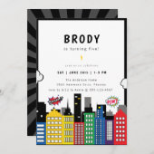 スーパーヒーローテーマ誕生日 招待状 (正面/裏面)