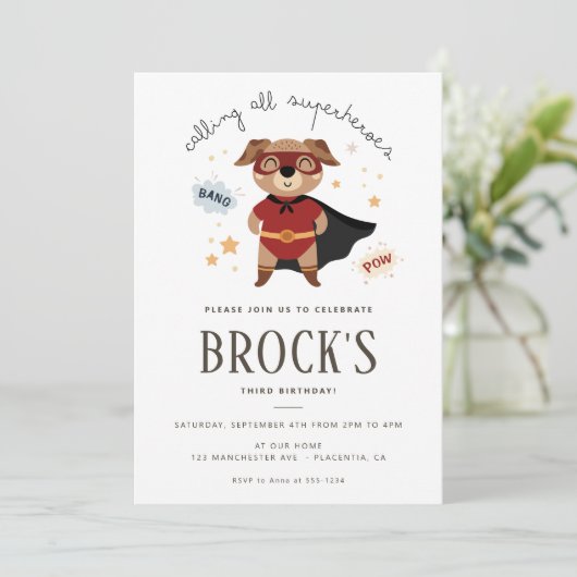 スーパーヒーロードッグ誕生日パピーポーティ 招待状 (スタンド正面)