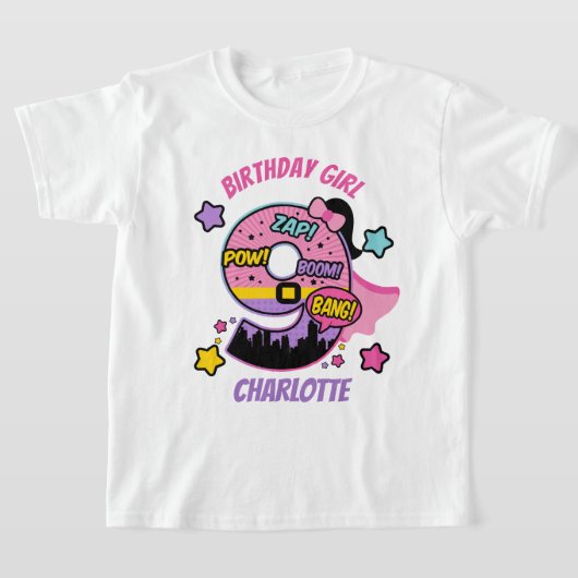 スーパーヒーローニネース誕生日ガール9thすごいガール tシャツ (レイダウン)