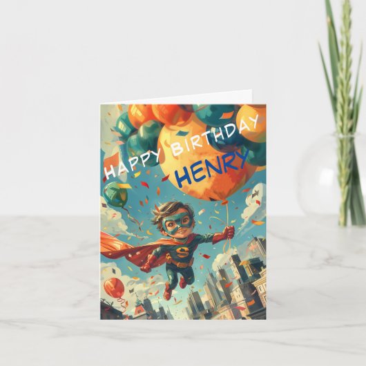 スーパーヒーローハッピーバースデーデザイン 子供へ カード (正面)