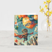 スーパーヒーローハッピーバースデーデザイン 子供へ カード (黄色い花)