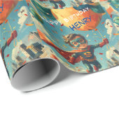 スーパーヒーローハッピーバースデーデザイン 子供へ ラッピングペーパー (ロールコーナー)