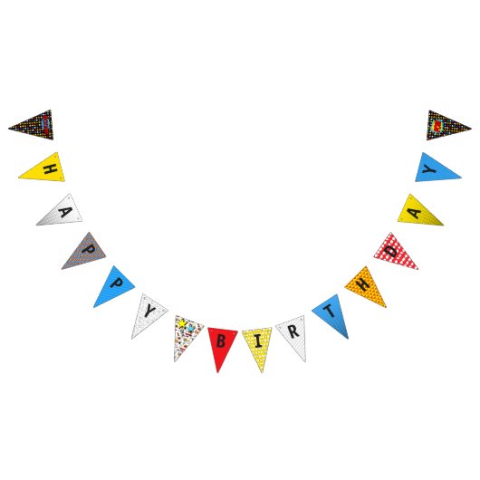 スーパーヒーローハッピーバースデーバナー バンティングフラッグ (全)