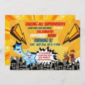 スーパーヒーローハロウィーンマンガ漫画招待状 招待状 (正面/裏面)